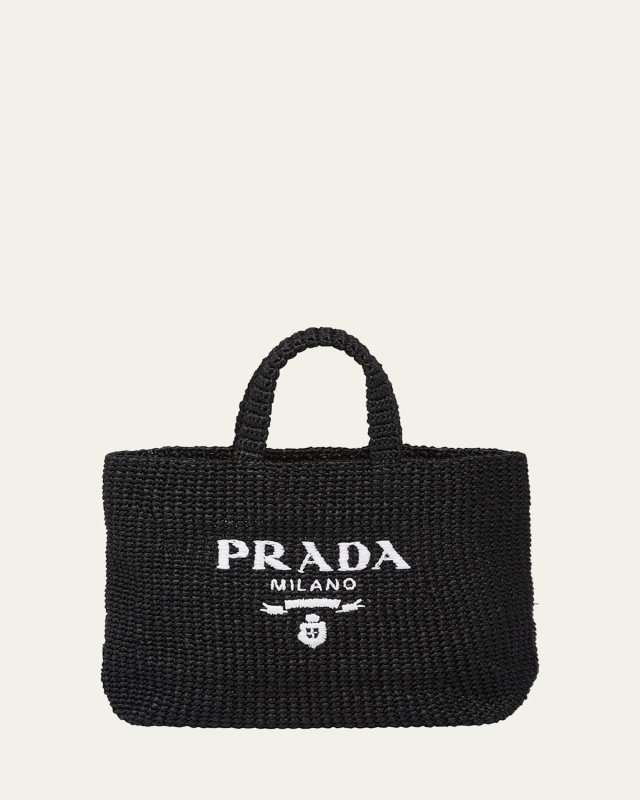 Logo Striped Raffia Shoulder Bag